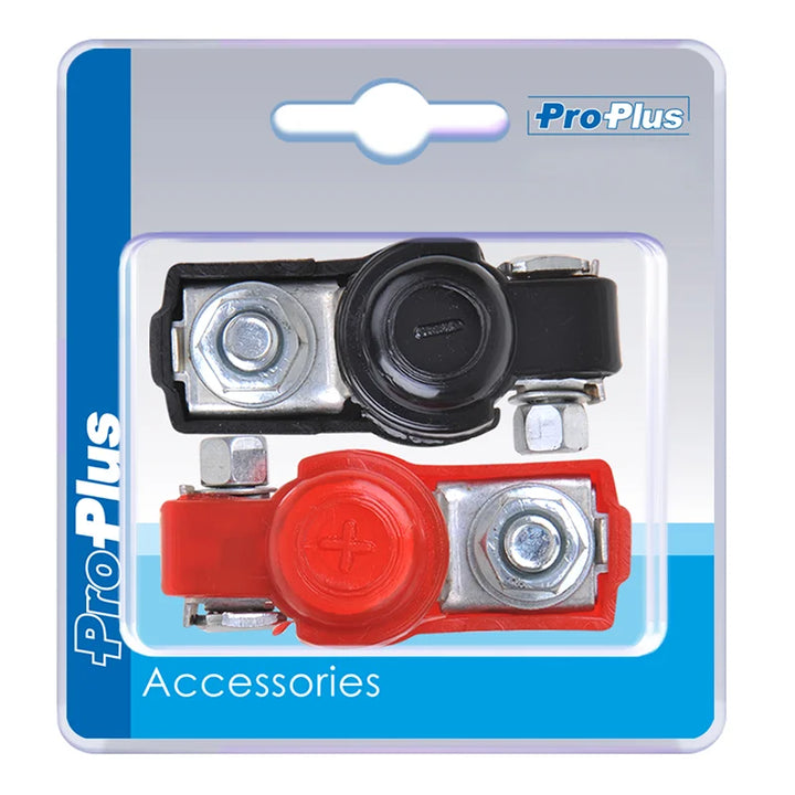 ProPlus Accupoolklemmen set (+) en (-) met kunststof bescherming rood/zwart in blister
