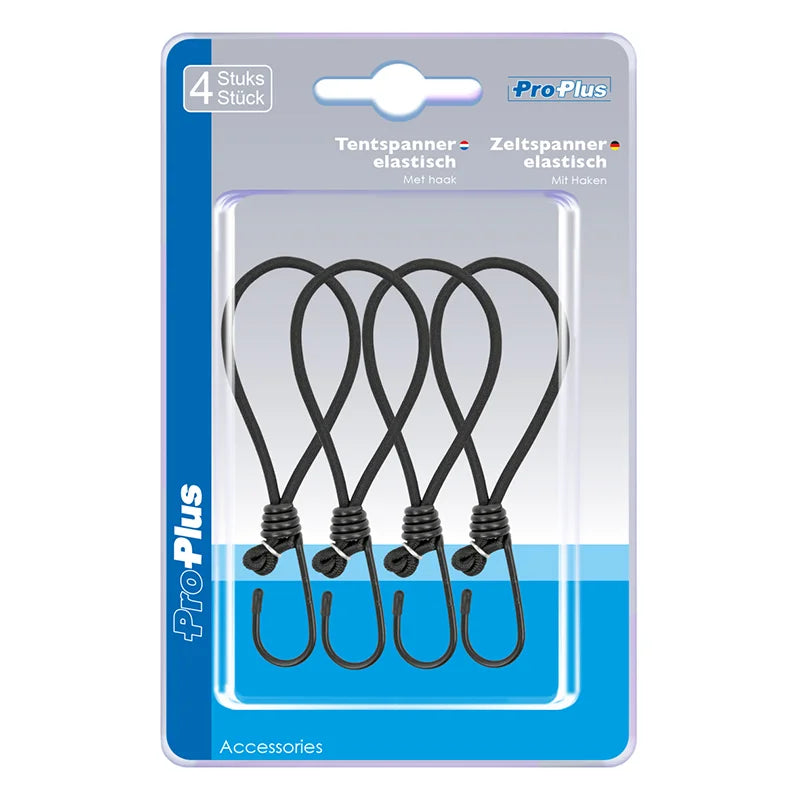 ProPlus Tentspanner met Haak - 20 cm - Elastisch - Zwart - 4 stuks