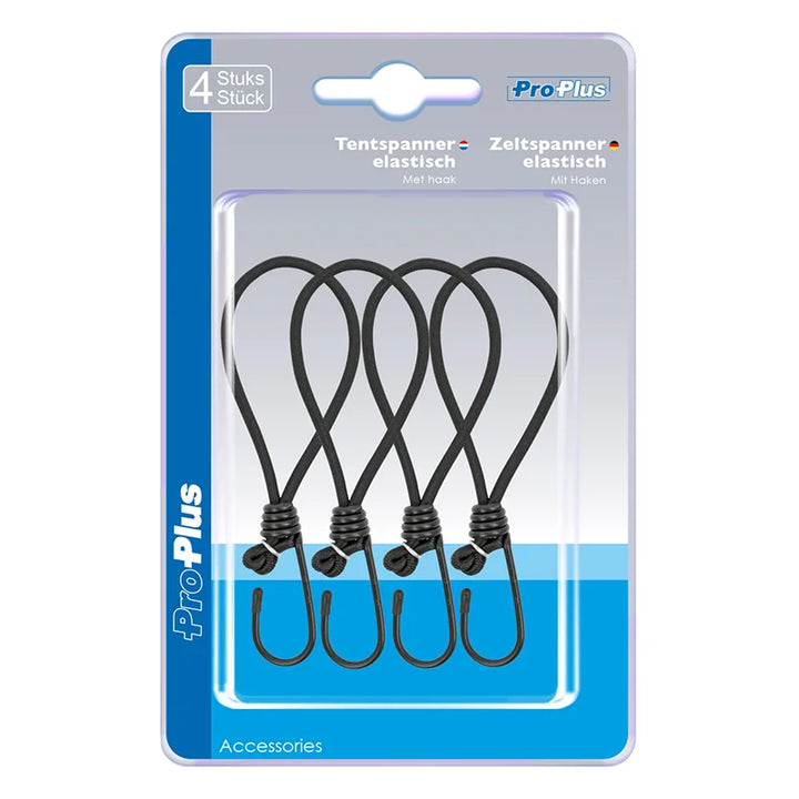 ProPlus Tentspanner met Haak - 20 cm - Elastisch - Zwart - 4 stuks