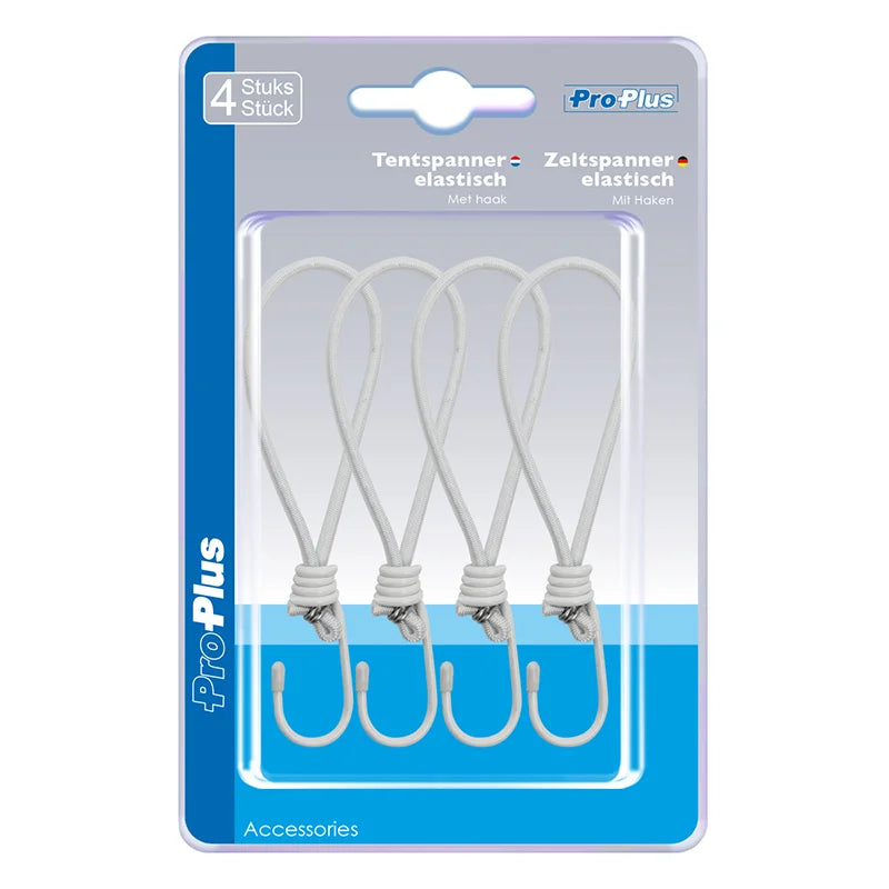 ProPlus Tentspanner met Haak - 20 cm - Elastisch - Wit - 4 stuks