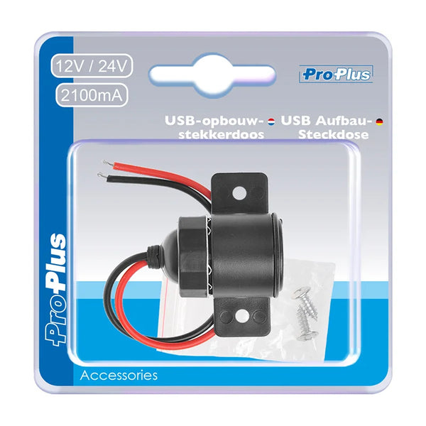 ProPlus USB-opbouwstekkerdoos type A 2100mA 12V/24V in blister