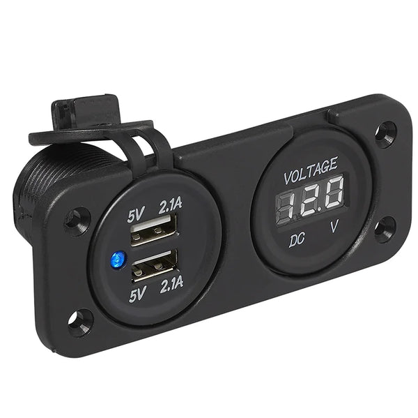 ProPlus Inbouw kit: voltmeter 6-30V + USB poort dubbel type A 2x2100mA