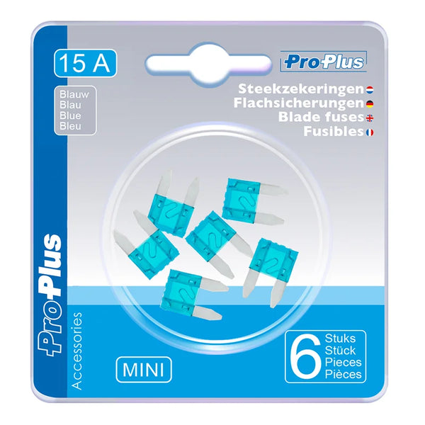 ProPlus Steekzekeringen mini 15A blauw 6 stuks in blister