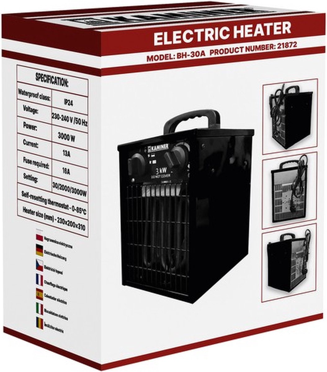 Kaminer Elektrische Heater met Ventilator 3000W - Snelle en Efficiënte Verwarming