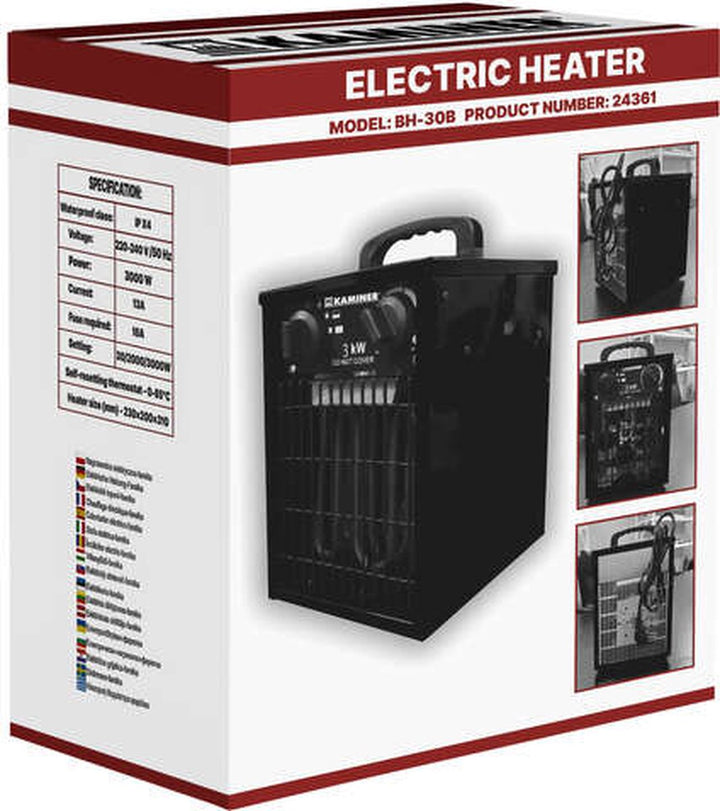 Kaminer Elektrische Heater 3kW - Krachtige Ventilatorkachel met Thermostaat en Oververhittingsbeveiliging
