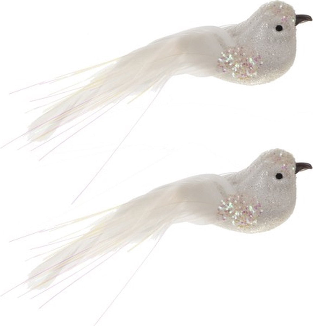 2x Kerstboomversiering Wit Vogeltje Met Clip- Kersthangers - Kerst Decoratie