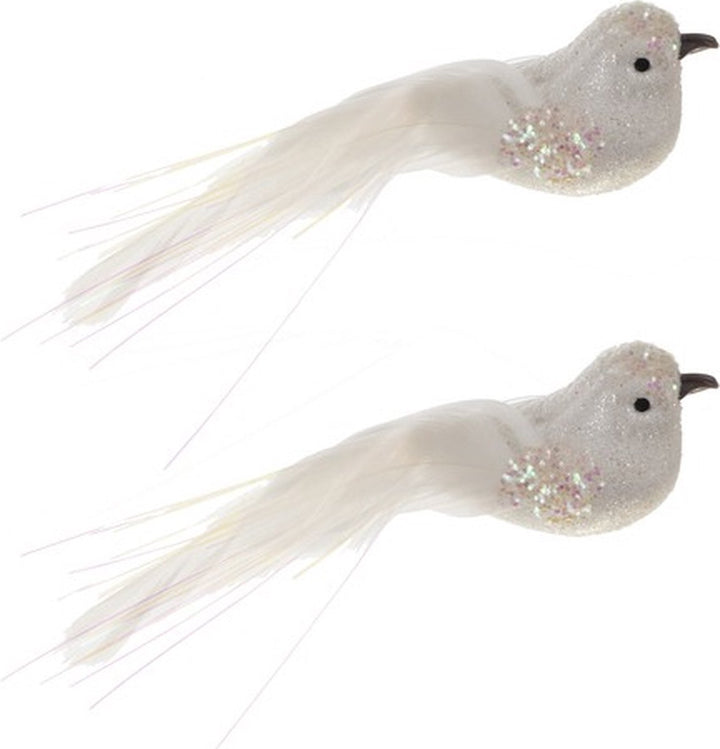 2x Kerstboomversiering Wit Vogeltje Met Clip- Kersthangers - Kerst Decoratie