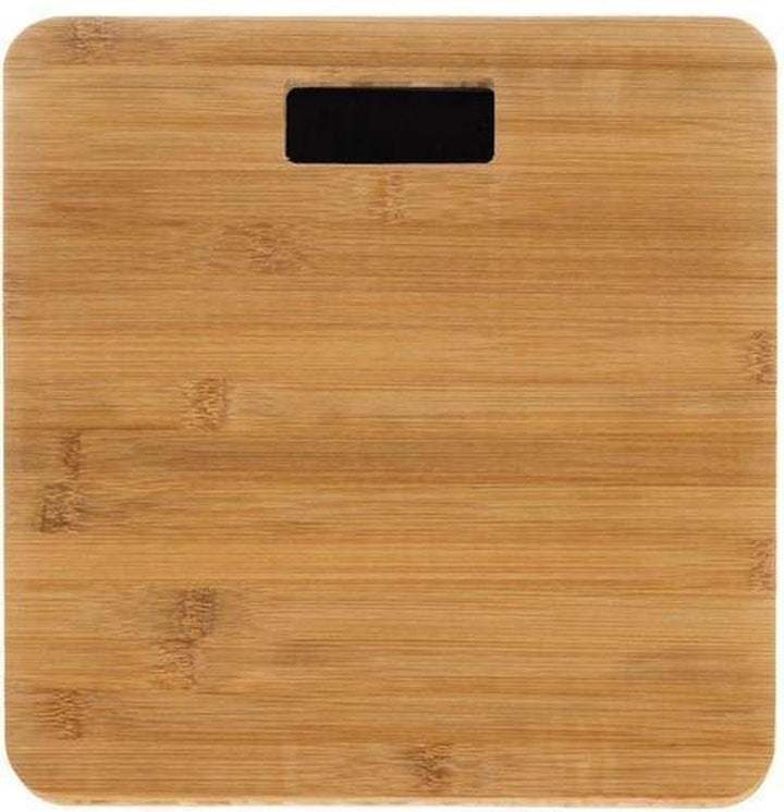 Digitale houten weegschaal van echt bamboe, draagvermogen 180 kg, digitale weegschaal op batterijen 28 x 28 x 3 cm
