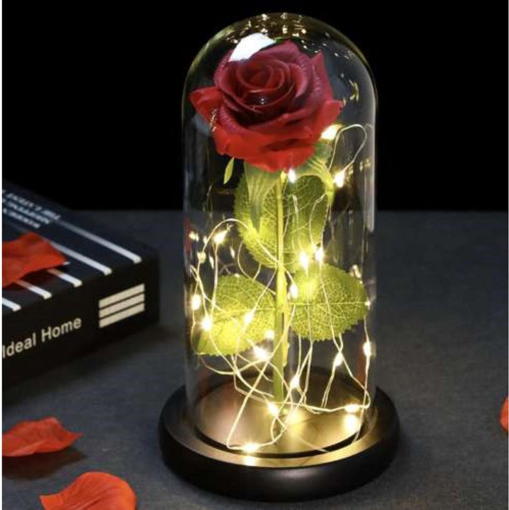 Roos in Glas - Led Verlichting - Malatec - Luxe Verpakking in Doos - Tafellamp - Sfeerverlichting