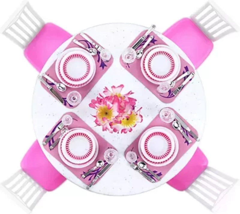 Ruhhy Grote Meubelset voor Poppenhuizen - Complete Set met Tafel, Stoelen, Servies & Meer