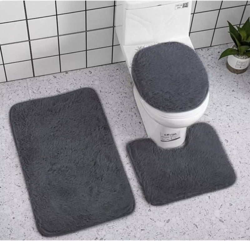 Ruhhy Badkamermat Set in Grijs - 3 Stukken - Antislip en Comfortabel - Perfect voor Elke Badkamer