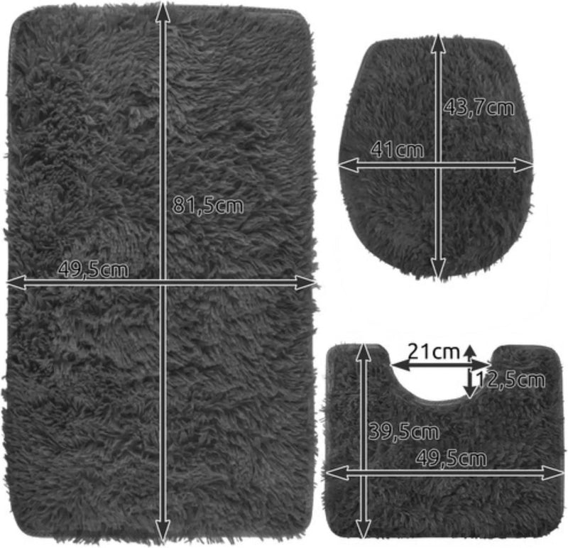 Ruhhy Badkamermat Set in Grijs - 3 Stukken - Antislip en Comfortabel - Perfect voor Elke Badkamer