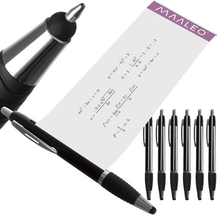 Set van 6 Pennen Met Uitschuifbare Notitie - Spiekpen - 3 x zwart + 3 x blauw