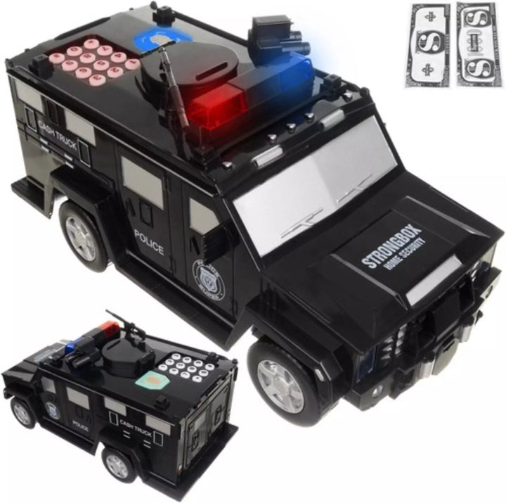 Kluis met Pincode &amp; Geluid -Politie Auto - Spaarpot - Munten &amp; Briefgeld - Automatisch Spaarvarken - Educatief Speelgoed