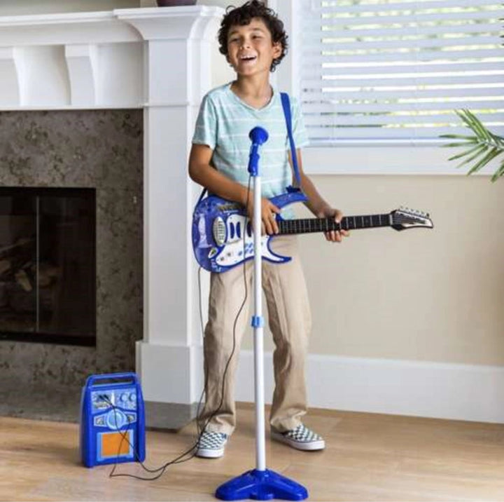 Kruzzel Elektrische Kindergitaar - Met Microfoon en Versterker - Blauw - MP3-ingang