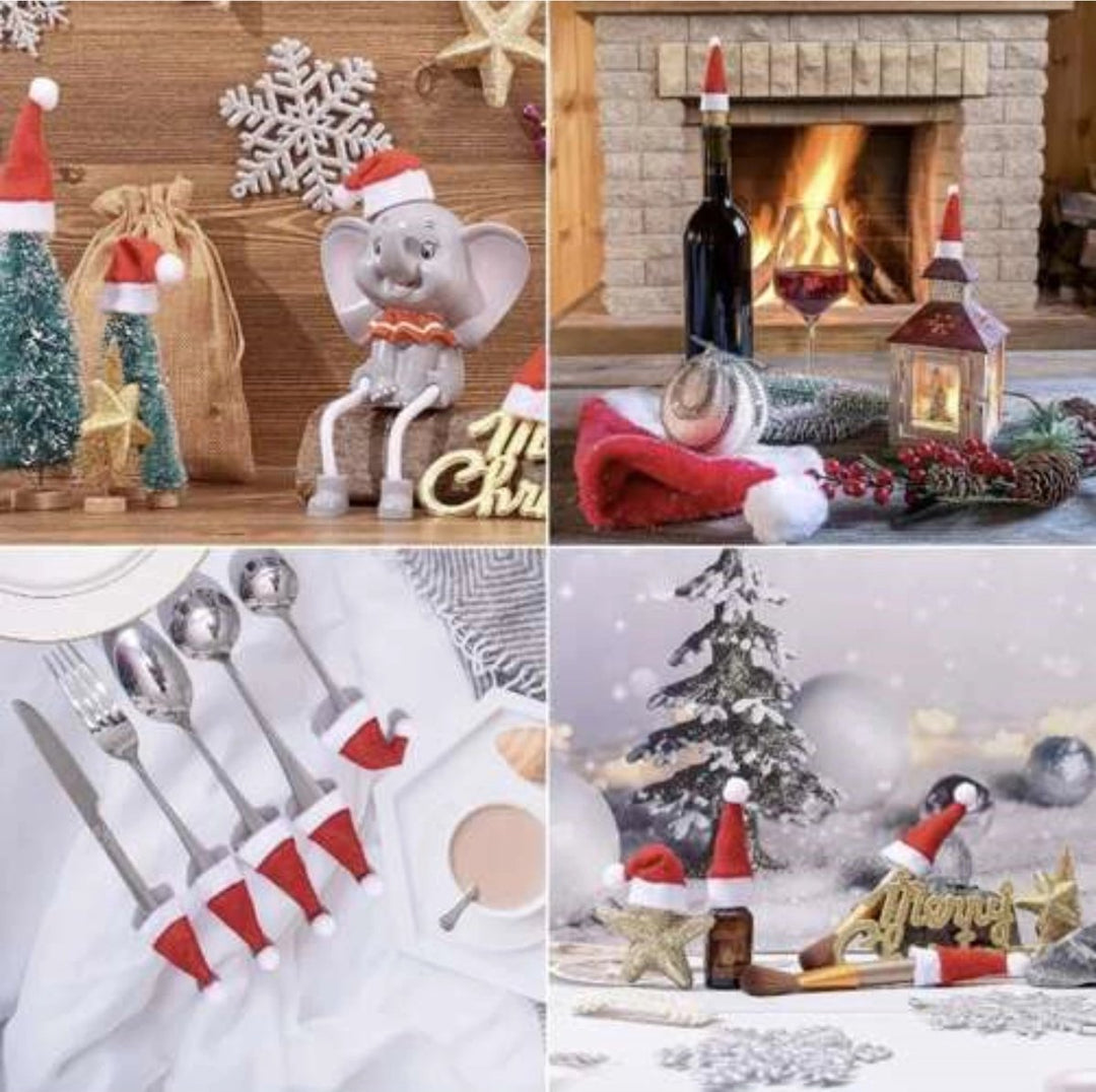 Kerstmutsjes bestekhouder - Bestekhouder Kerstmuts - Kersttafel Decoratie - Bestekzakje 12 Stuks