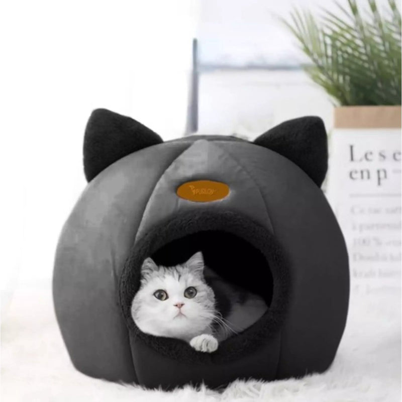 Purlov Plush Cat Bed - Luxe Huisje voor Jouw Kat