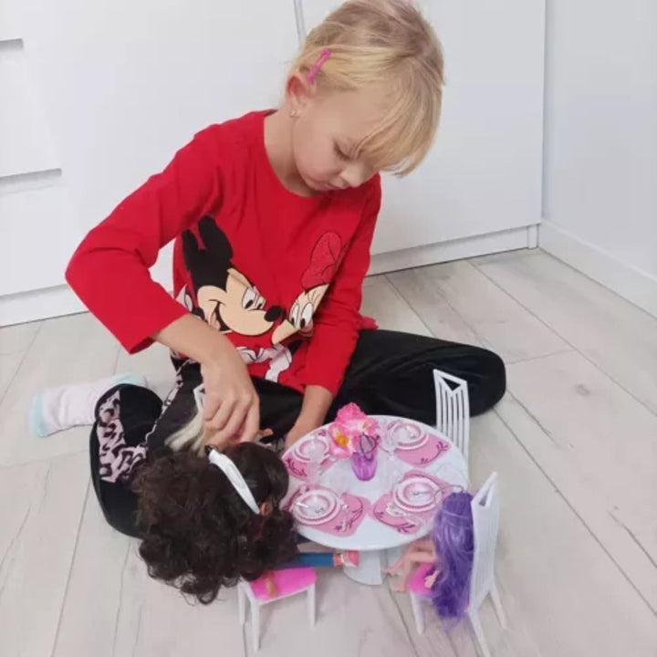 Ruhhy Grote Meubelset voor Poppenhuizen - Complete Set met Tafel, Stoelen, Servies &amp; Meer