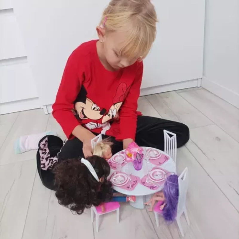 Ruhhy Grote Meubelset voor Poppenhuizen - Complete Set met Tafel, Stoelen, Servies & Meer