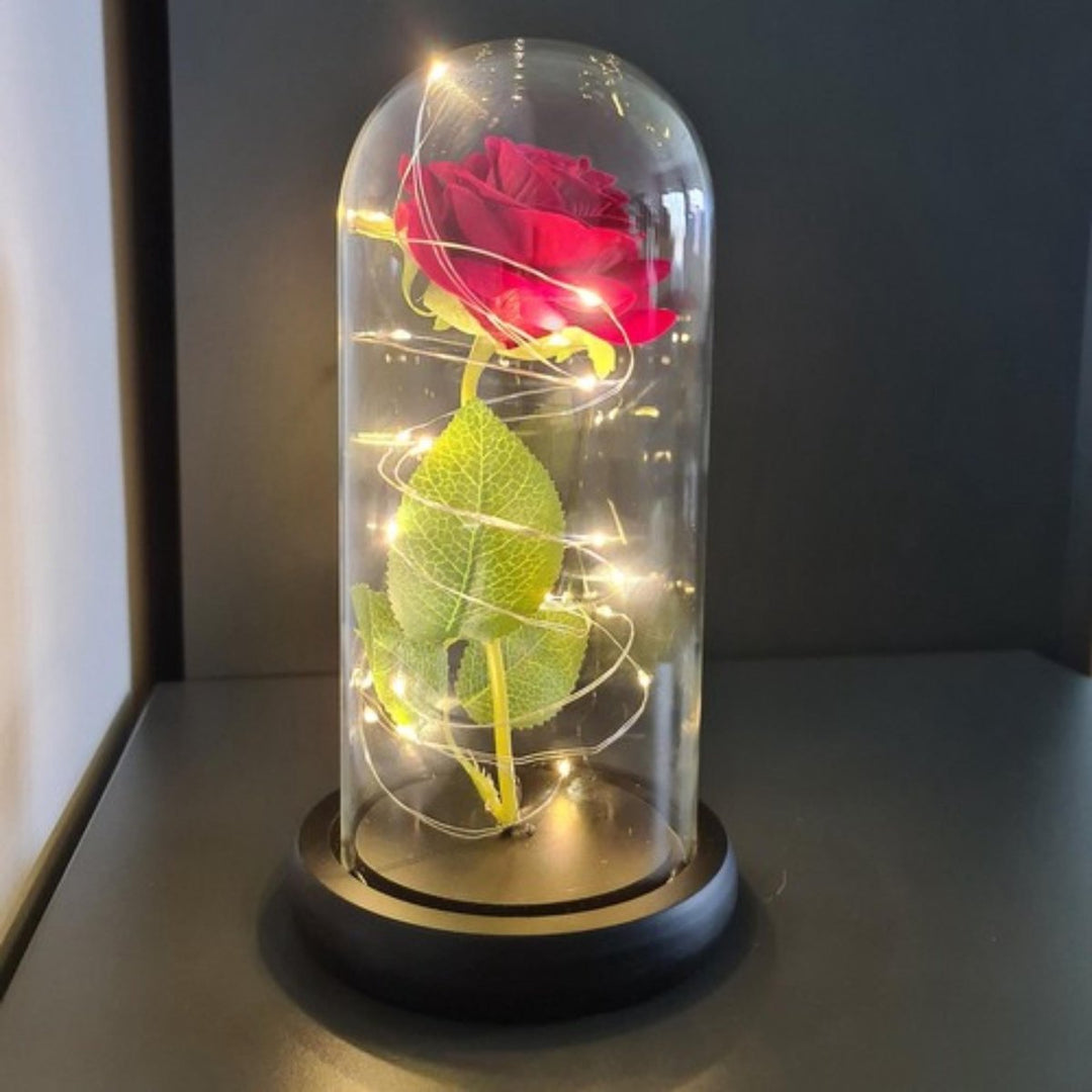 Roos in Glas - Led Verlichting - Malatec - Luxe Verpakking in Doos - Tafellamp - Sfeerverlichting