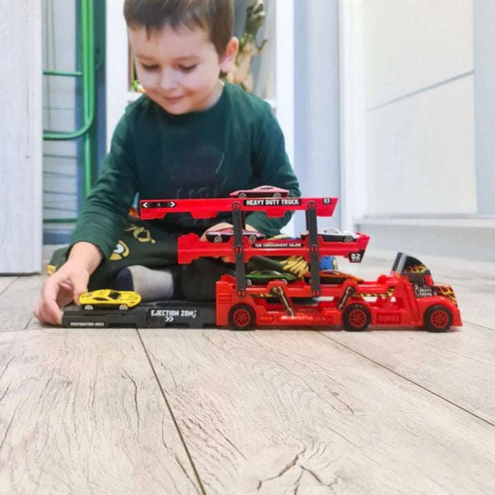 Vrachtwagen Set met Lanceerder en 6 speelgoedautos