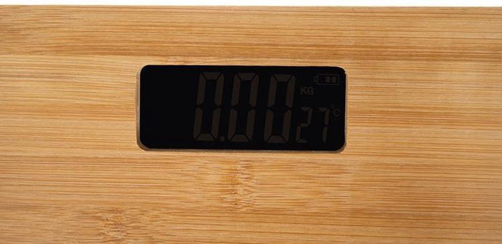 Digitale houten weegschaal van echt bamboe, draagvermogen 180 kg, digitale weegschaal op batterijen 28 x 28 x 3 cm