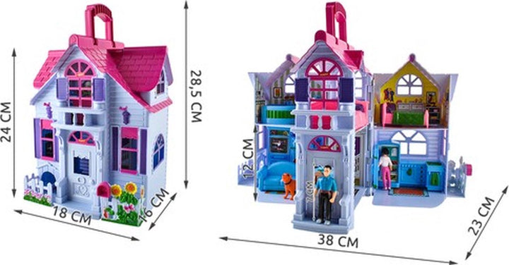 Poppenhuis Uitklapbaar - Opvouwbaar huis voor poppen - Moderne Uitstraling Barbiehuis - Inclusief Meubeltjes - Poppenhuis met Kamer Meubels - Draagbaar Poppenhuis