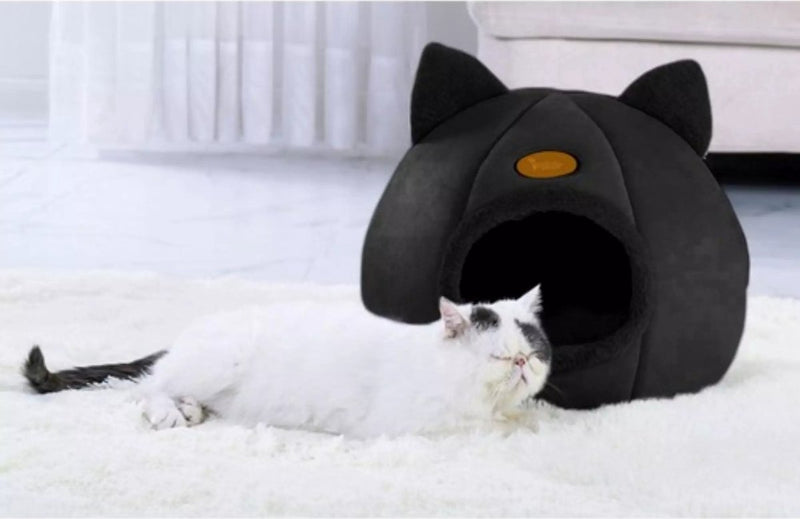 Purlov Plush Cat Bed - Luxe Huisje voor Jouw Kat