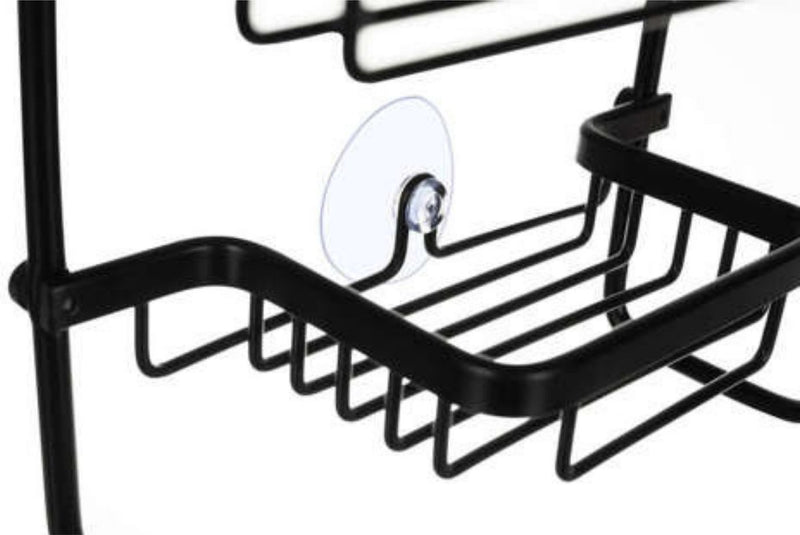 Malatec Doucherek 3 laags - Monteren zonder boren - Zwart - zuignap - Ook voor grote flessen - Opbergrek Douche - 3 etages