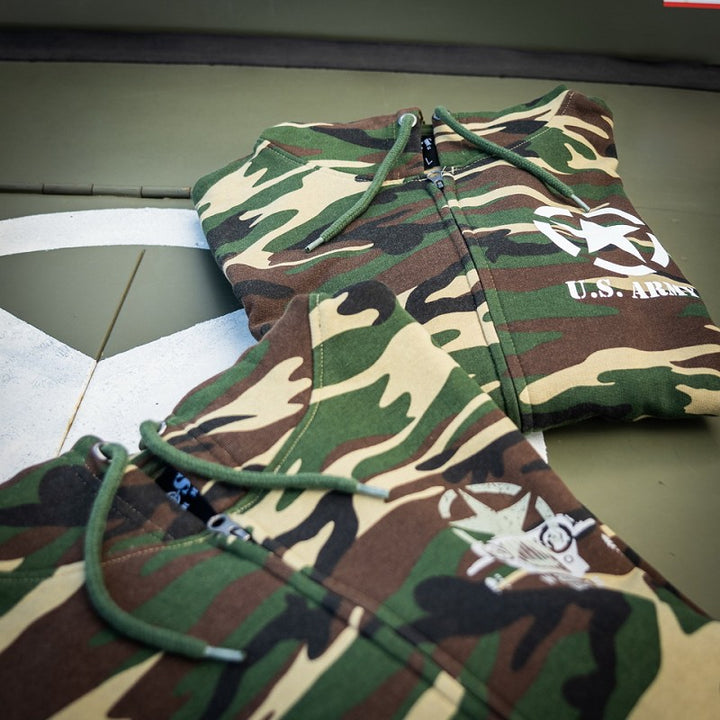 Hoodie met rits Allied Star-Willy jeep camo - Woodland