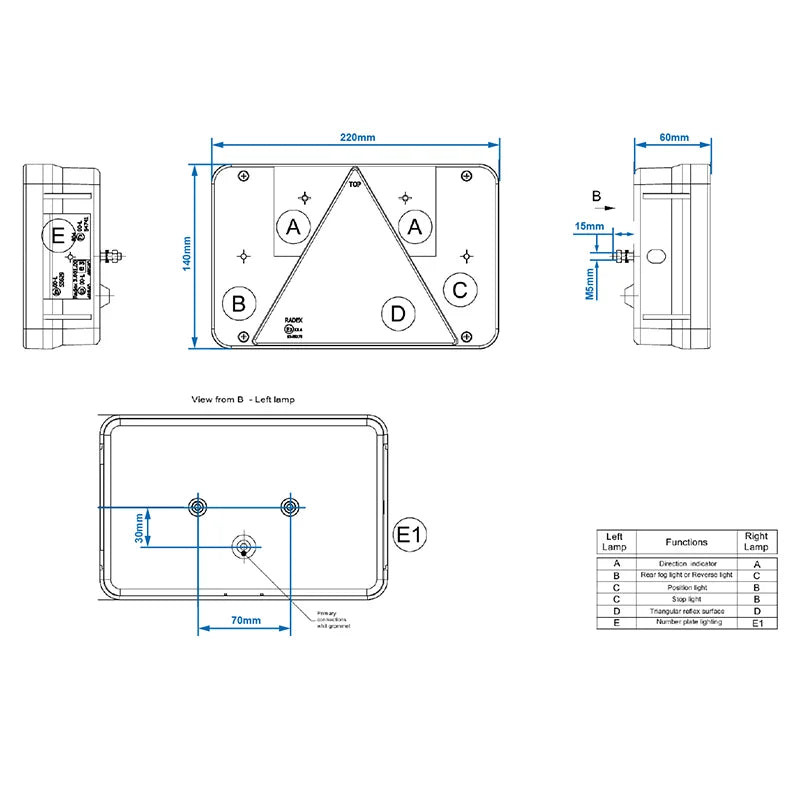 ProPlus Achterlicht 6 functies 218x140mm rechts
