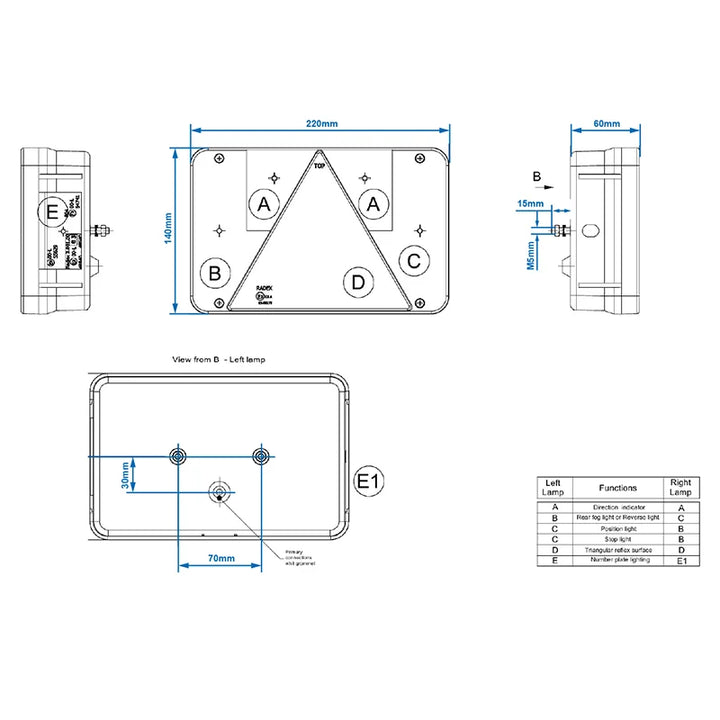 ProPlus Achterlicht 6 functies 218x140mm rechts