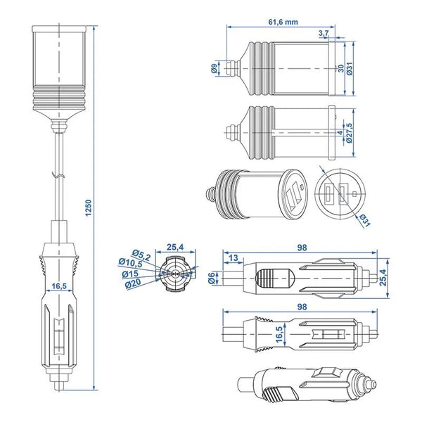 ProPlus Verlengkabel 1M met USB lader 2-weg type A 12V/24V