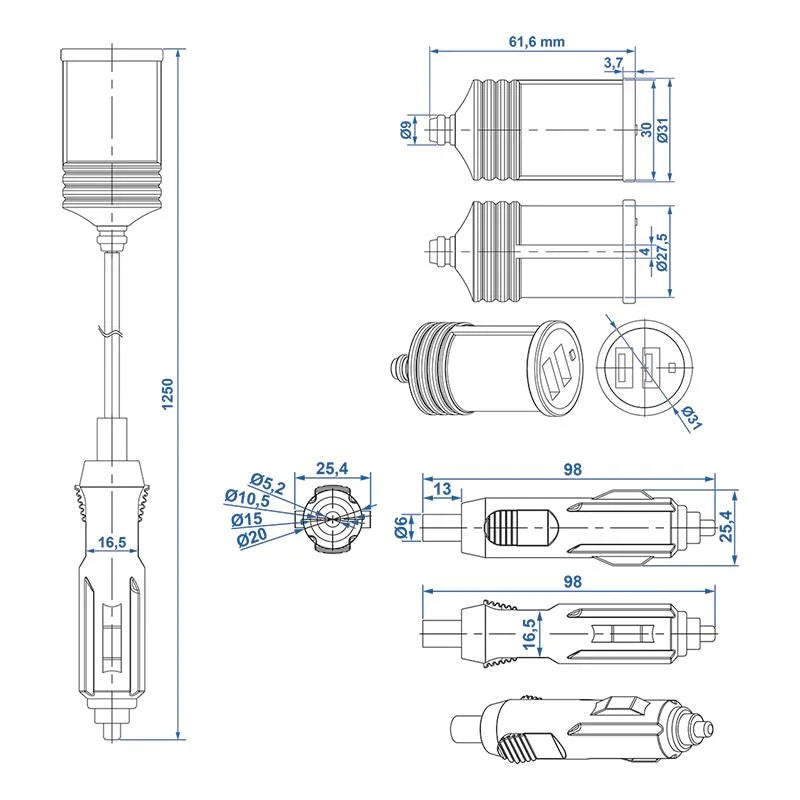 ProPlus Verlengkabel 1M met USB lader 2-weg type A 12V/24V