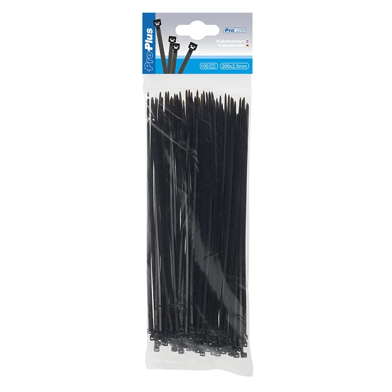 ProPlus Tie Wraps - Kabelbinders - 200 x 2.5 mm - 100 stuks - Zwart