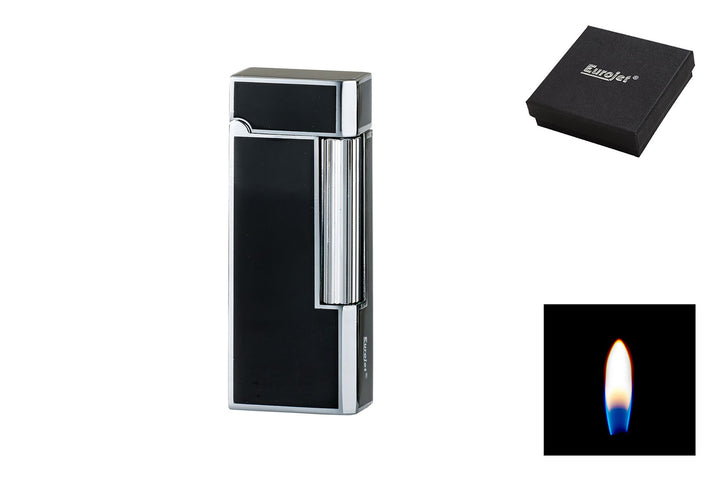 Eurojet Aansteker Luxe Soft Flame Regale Slim Chrome / Black  - Met Geschenkdoos