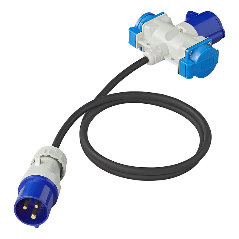 ProPlus Verloopkabel 150cm 3x1,5mm² van CEE stekker naar 2xSchuko + 1xCEE stekkerdoos