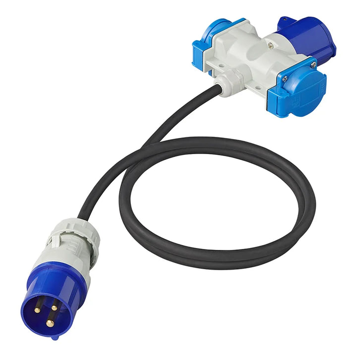 ProPlus Verloopkabel 150cm 3x2,5mm² van CEE stekker naar 2xSchuko + 1xCEE stekkerdoos