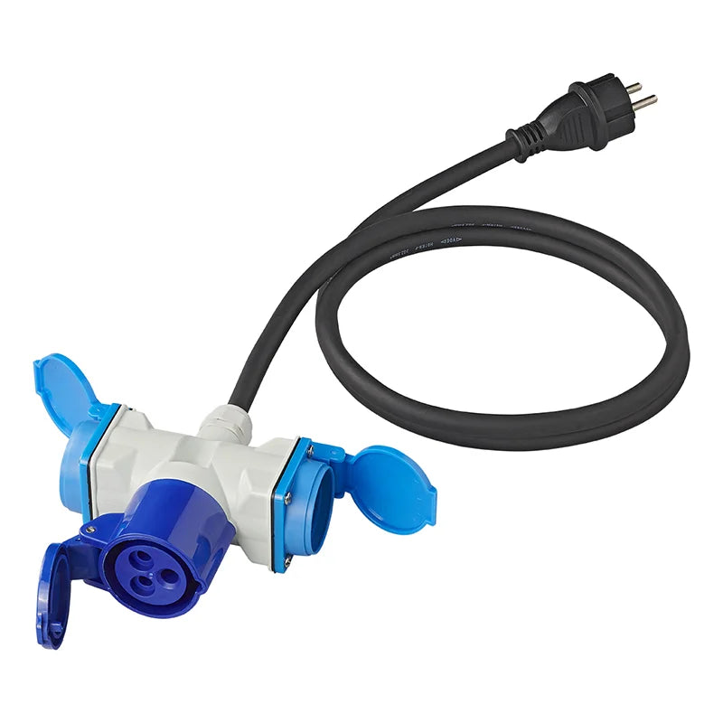 ProPlus Verloopkabel 150cm 3x1,5mm² van Schuko stekker naar 1xCEE + 2xSchuko stekkerdoos