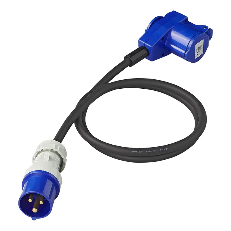 ProPlus Verloopkabel 150cm 3x2,5mm² van CEE stekker naar haakse CEE contrastekker + Schuko stopcontact