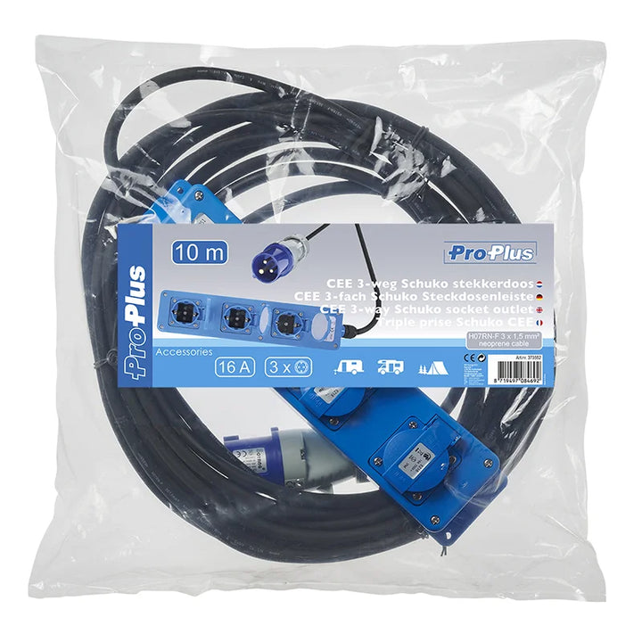 ProPlus CEE 3-weg Schuko stekkerdoos 10M