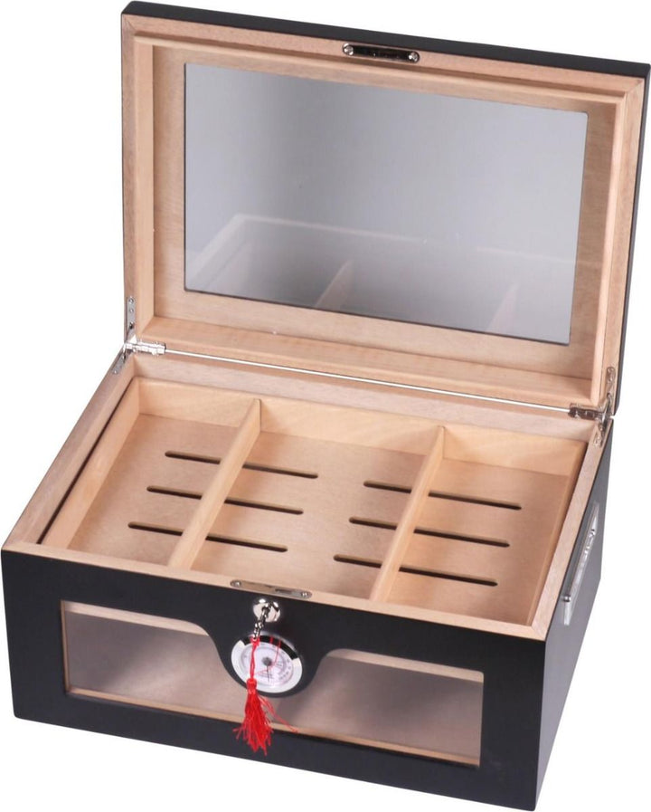 Humidor zwart mat met glas