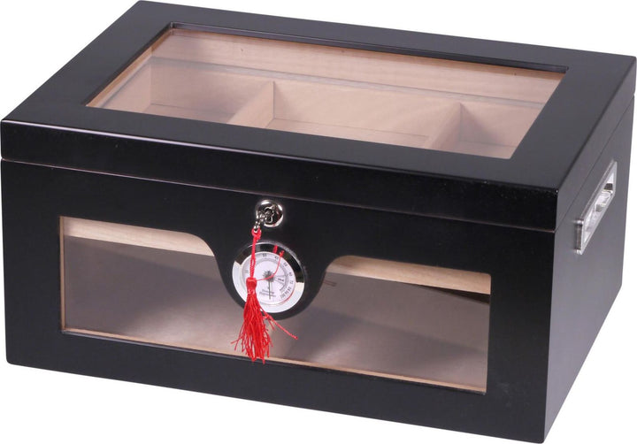 Humidor zwart mat met glas