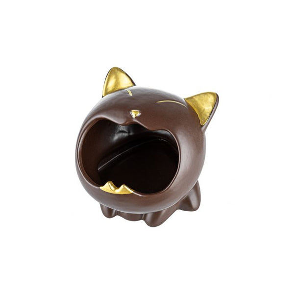 Keramieke Asbak Cat brown with gold ears Ø 10.8, H. 10.6 cm