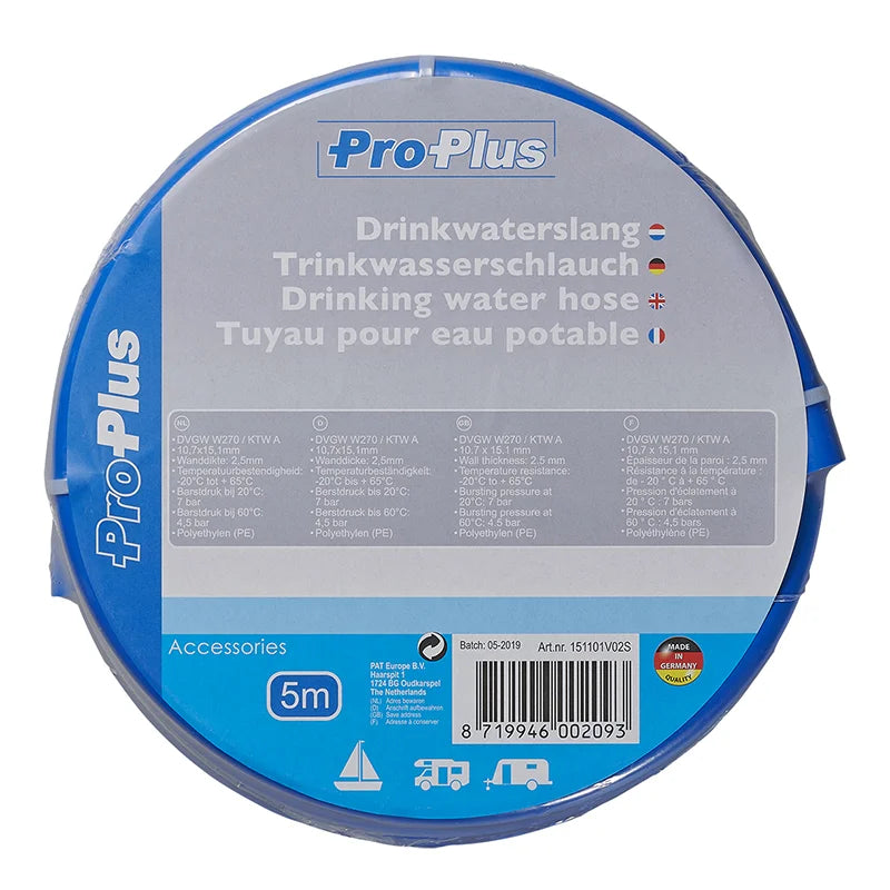 ProPlus Drinkwaterslang blauw 5,00M / 10x15mm