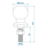 ProPlus Trekhaakkogel recht M16 x 50mm