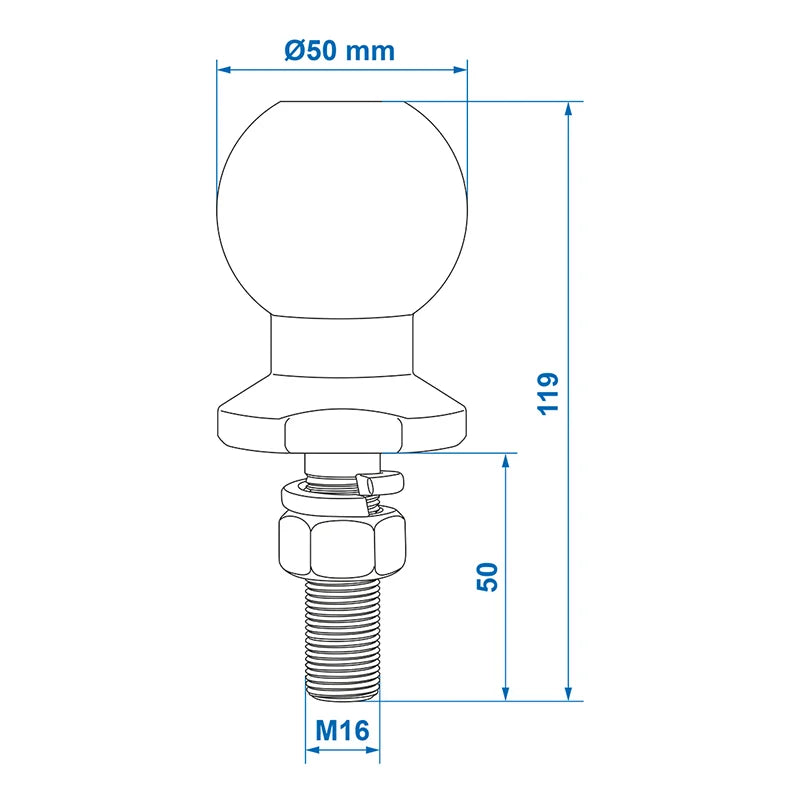 ProPlus Trekhaakkogel recht M16 x 50mm