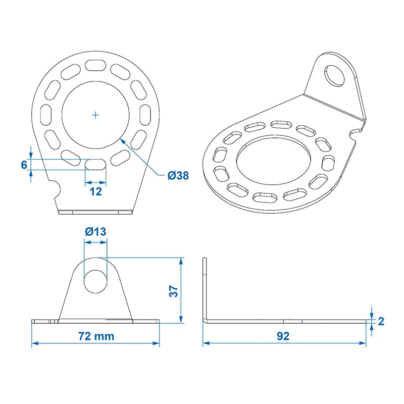 ProPlus Stekkerdooshouder metaal gehoekt 9,2 x 7,2 cm