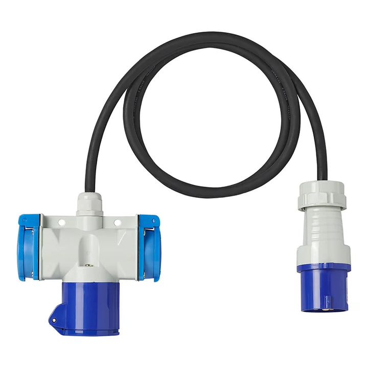 ProPlus Verloopkabel 150cm 3x2,5mm² van CEE stekker naar 2xSchuko + 1xCEE stekkerdoos