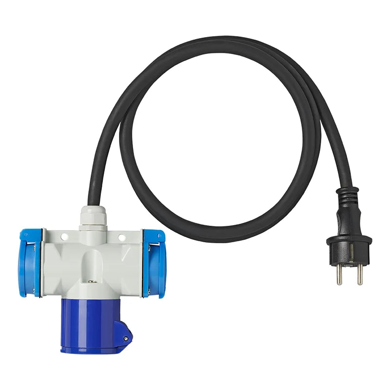ProPlus Verloopkabel 150cm 3x1,5mm² van Schuko stekker naar 1xCEE + 2xSchuko stekkerdoos